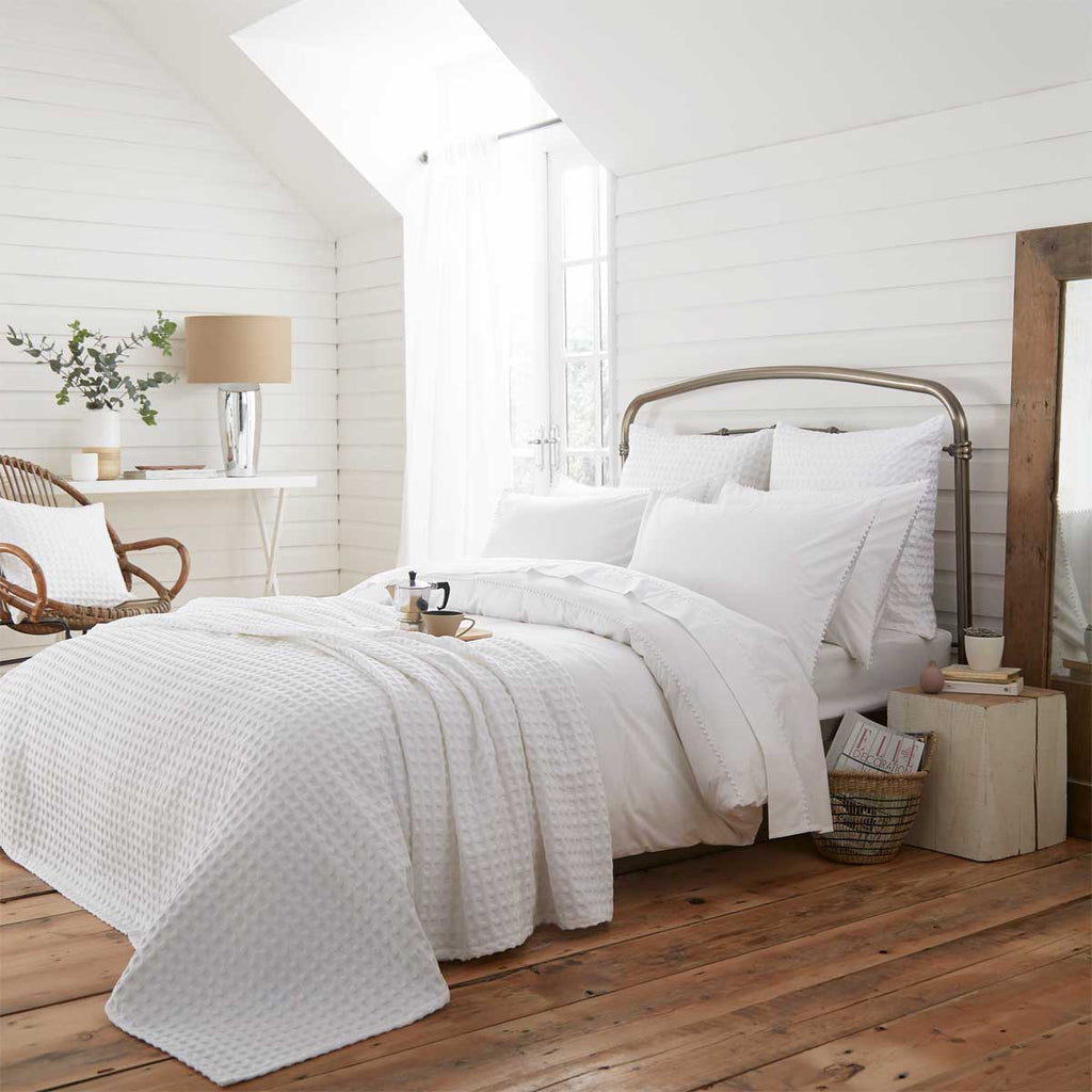Dusklia - Girona 200 Thread Count Pom-Pom Duvet Cover - Cotton - White