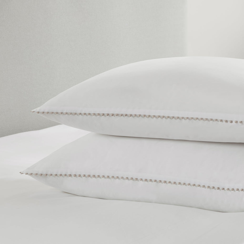 Dusklia - Girona 200 Thread Count Pom-Pom Duvet Cover - Cotton - White/Natural