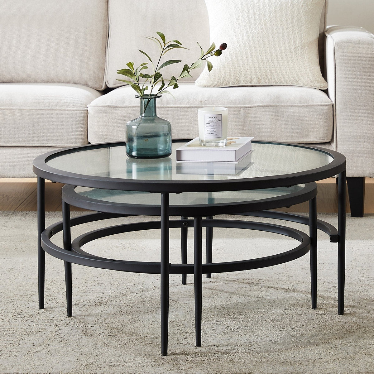 Dusklia - Glass Round Nesting Coffee Tables