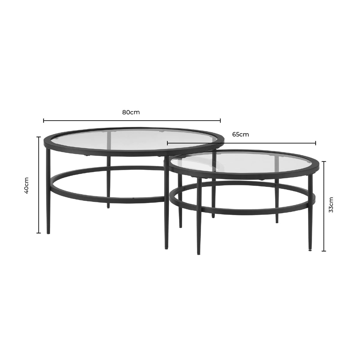 Dusklia - Glass Round Nesting Coffee Tables -  Black