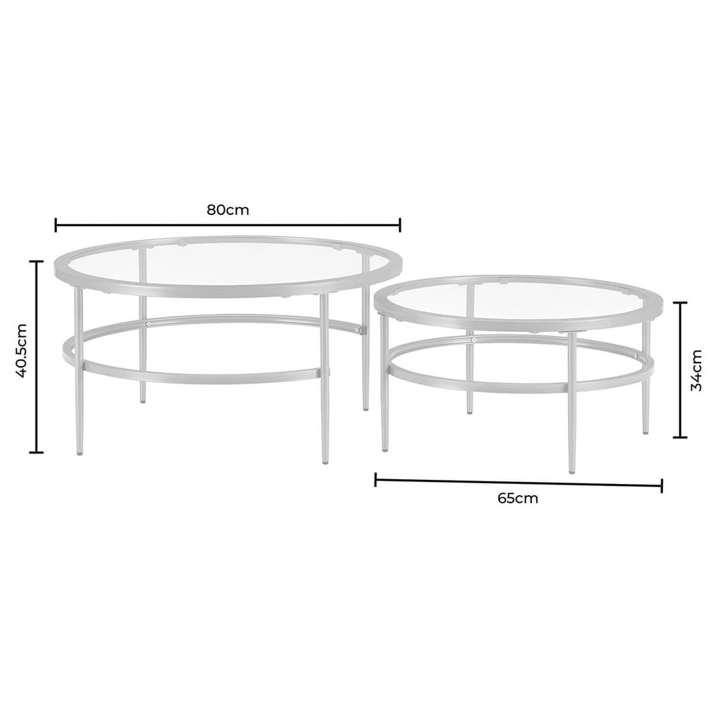 Dusklia - Glass Round Nesting Coffee Tables - Stone