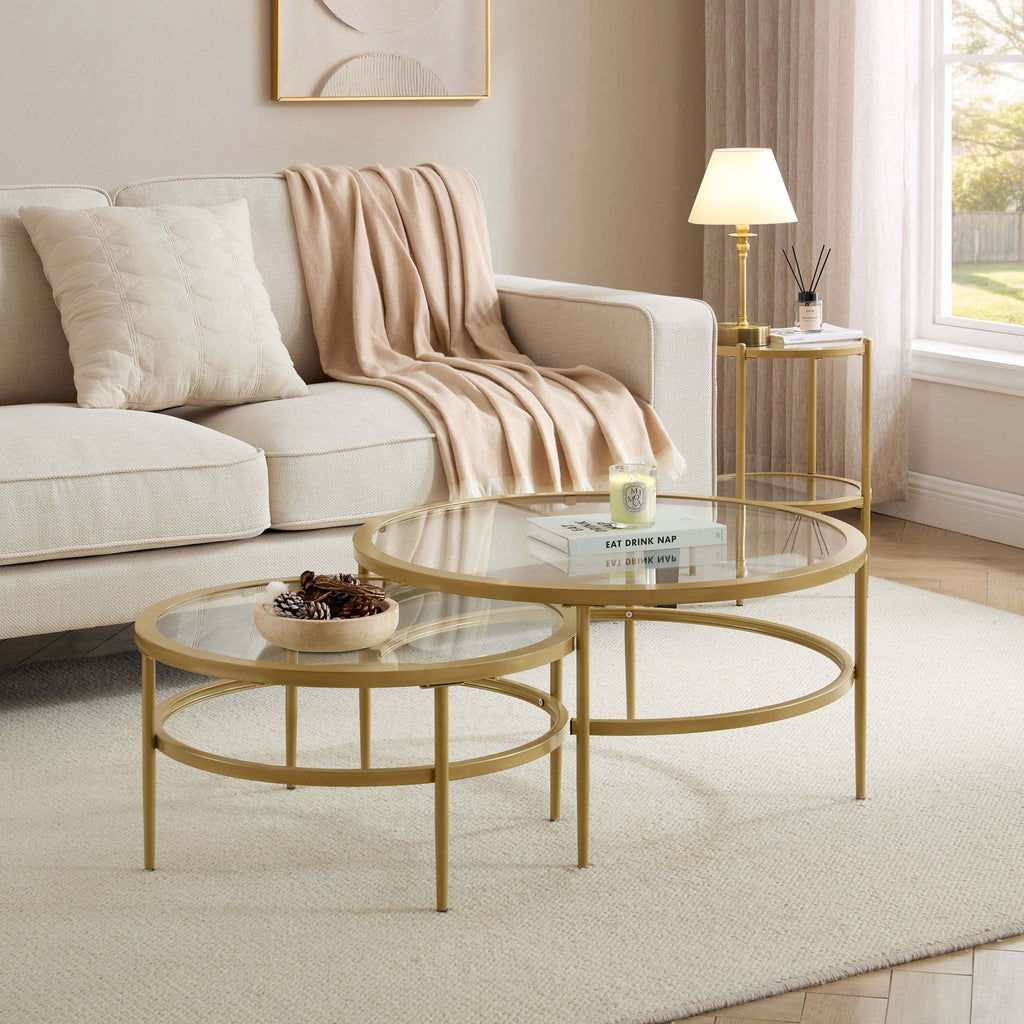 Dusklia - Glass Round Nesting Coffee Tables - Gold
