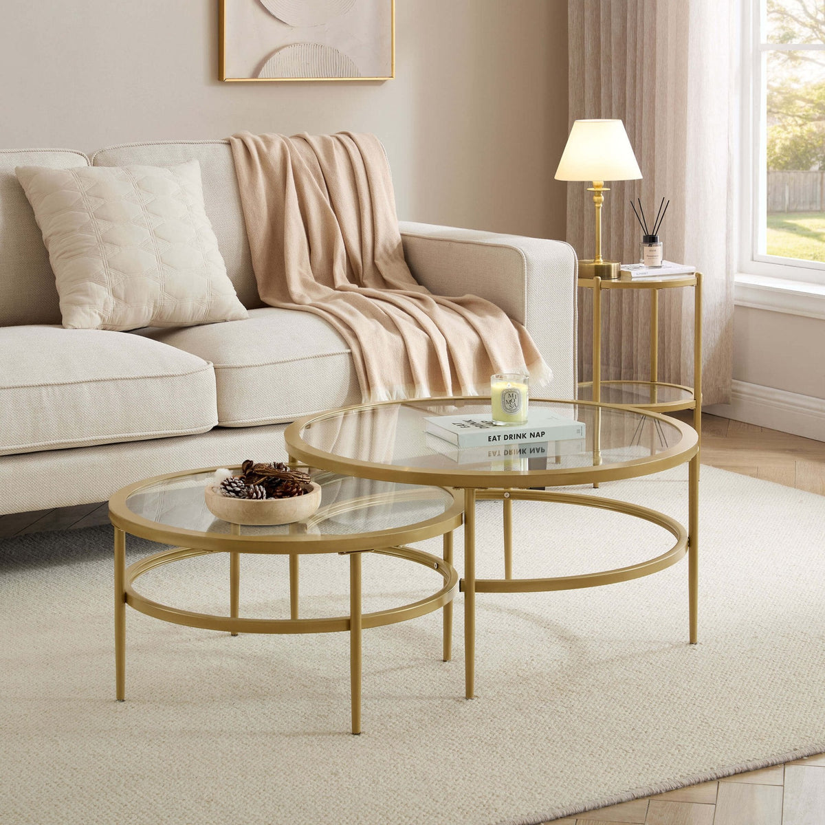 Dusklia - Glass Round Nesting Coffee Tables - Gold