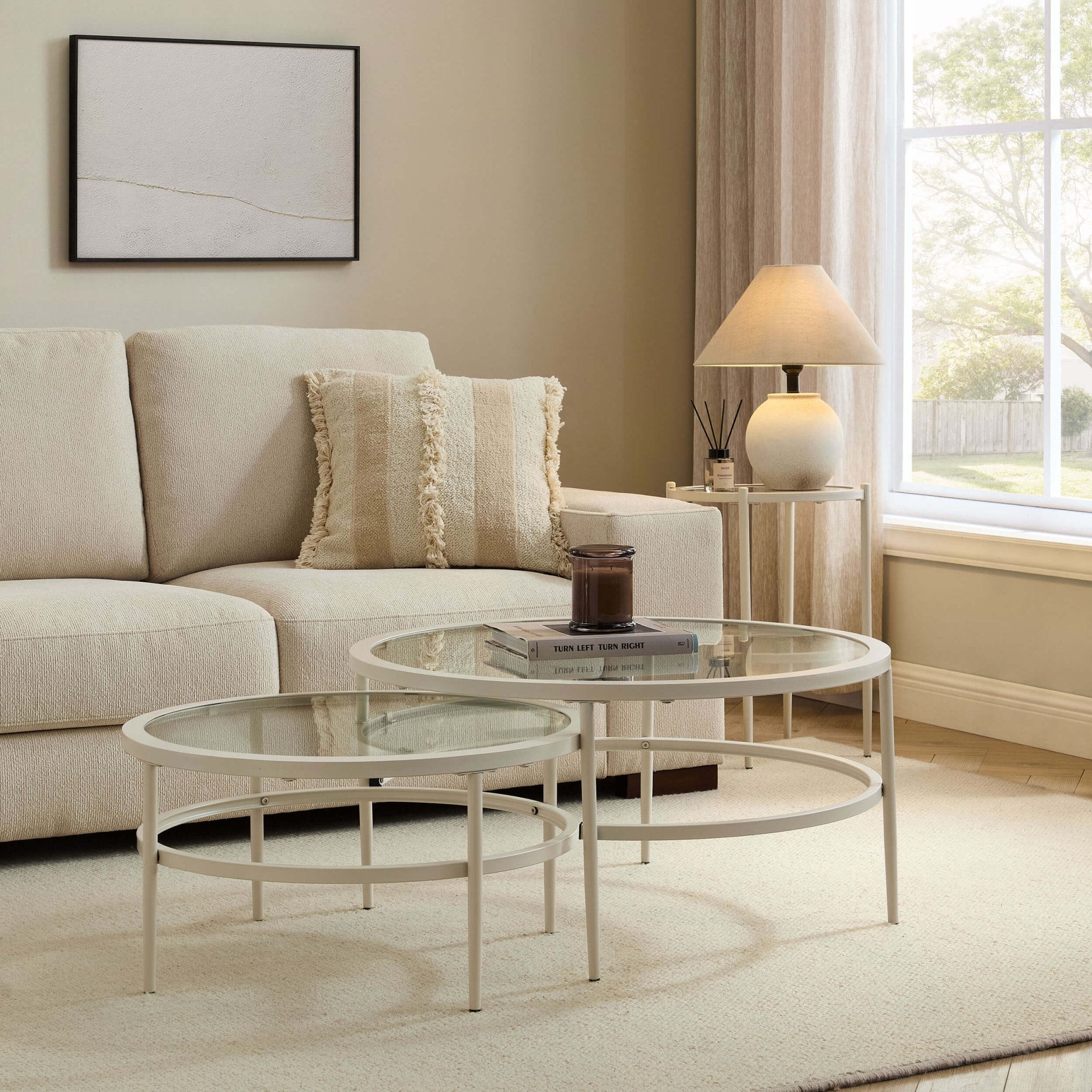 Dusklia - Glass Round Nesting Coffee Tables - Stone