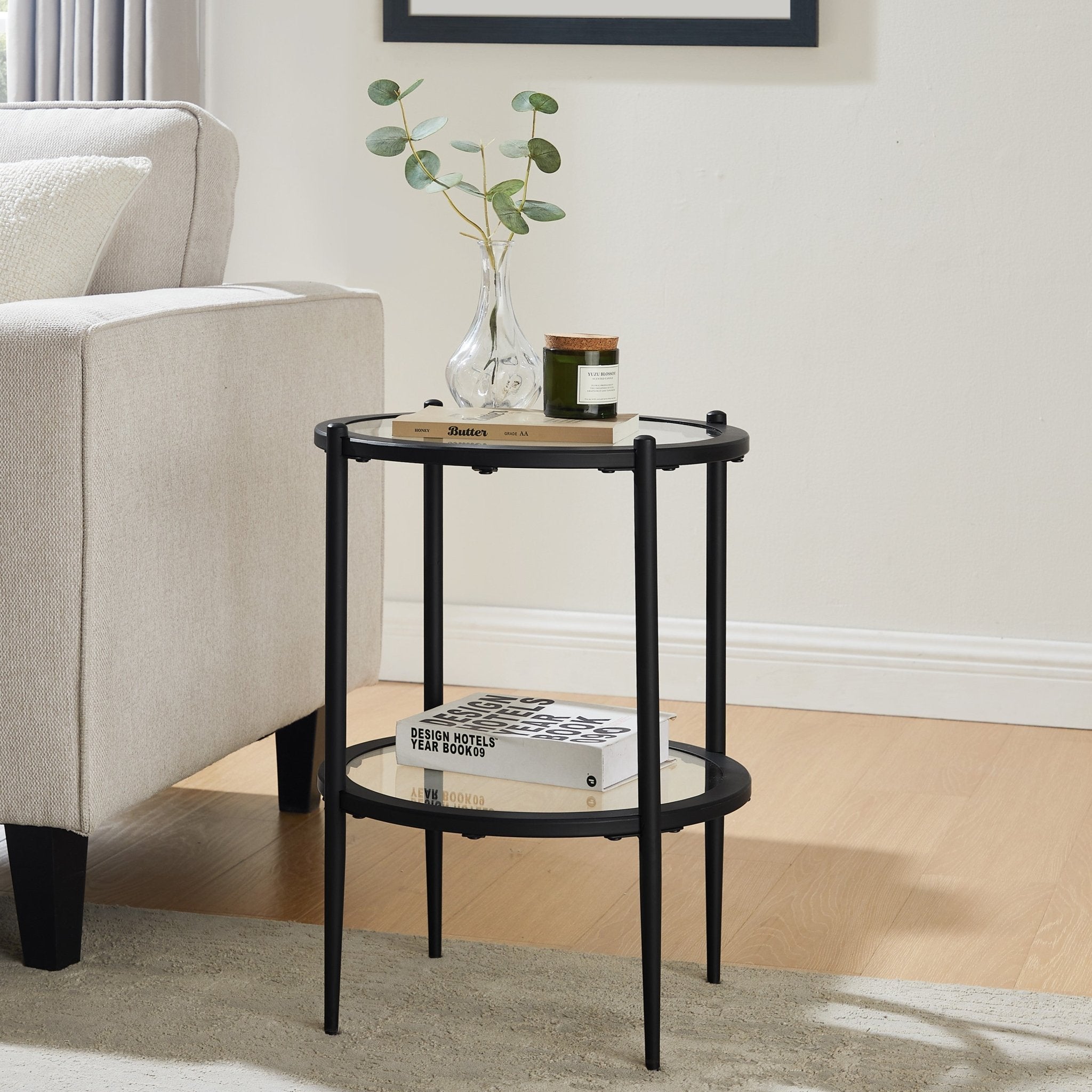Dusklia - Glass Round Side Table - Black