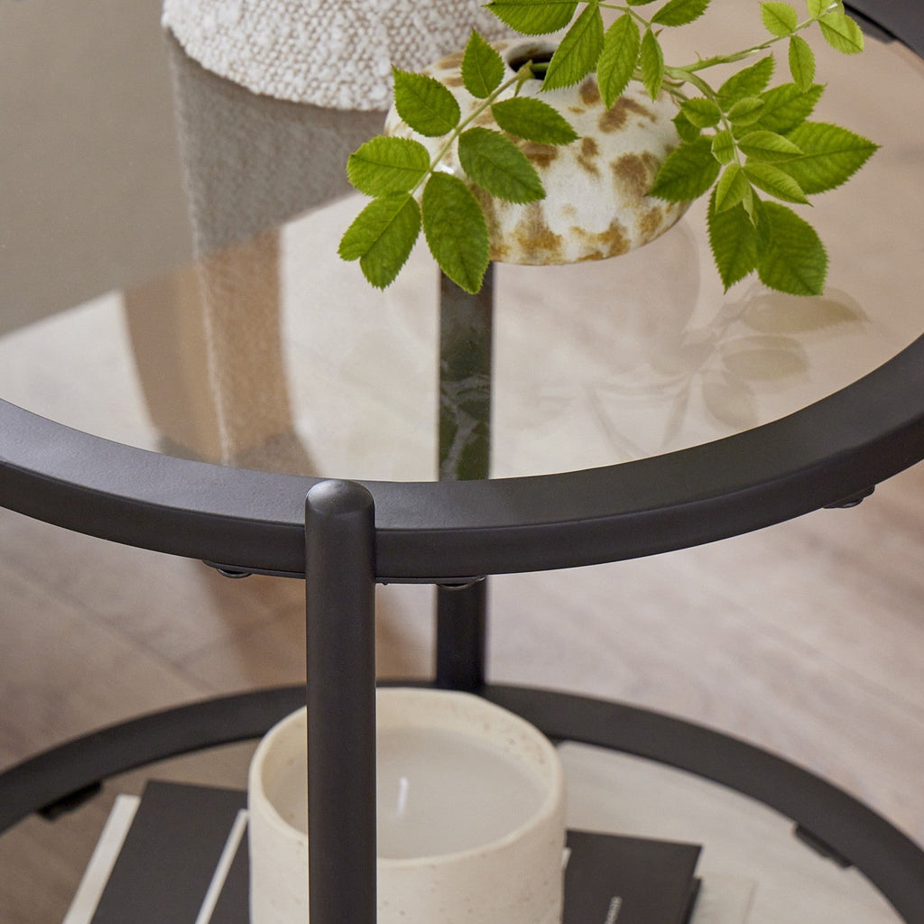 Dusklia - Glass Round Side Table - Black