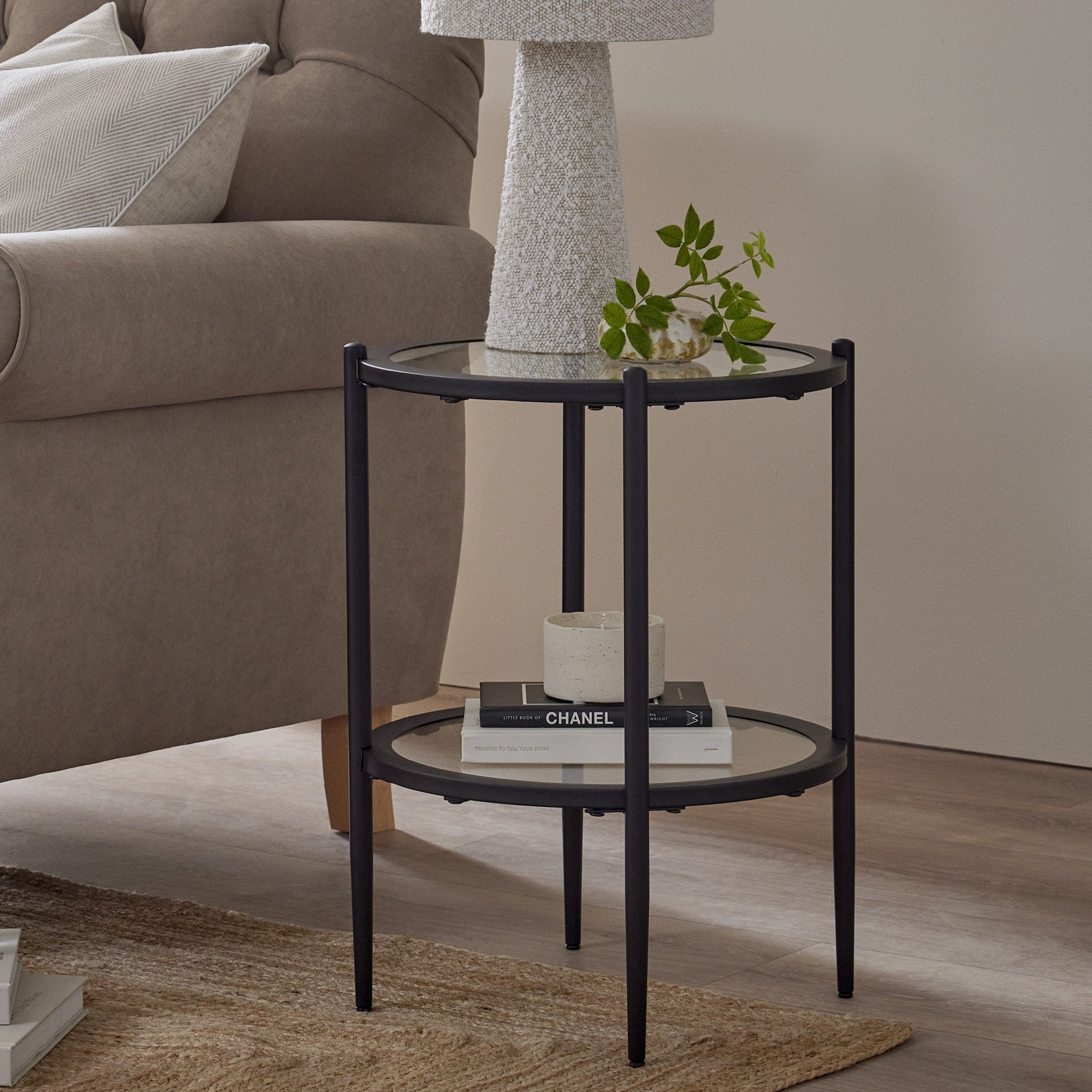 Dusklia - Glass Round Side Table - Black