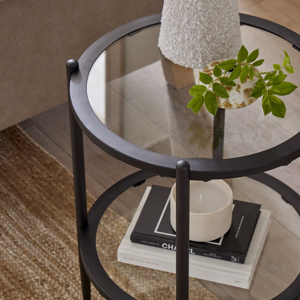 Dusklia - Glass Round Side Table - Black