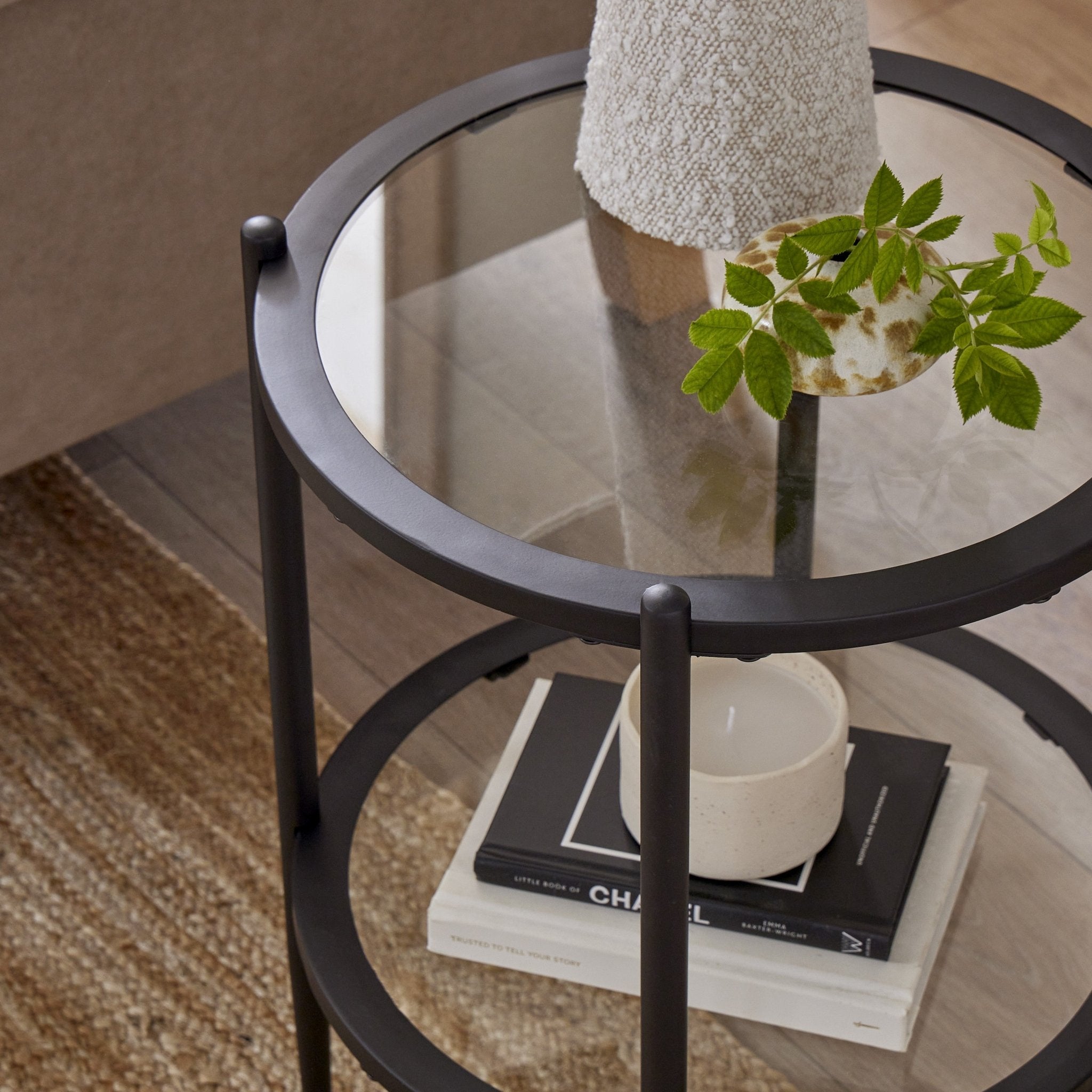 Dusklia - Glass Round Side Table - Black