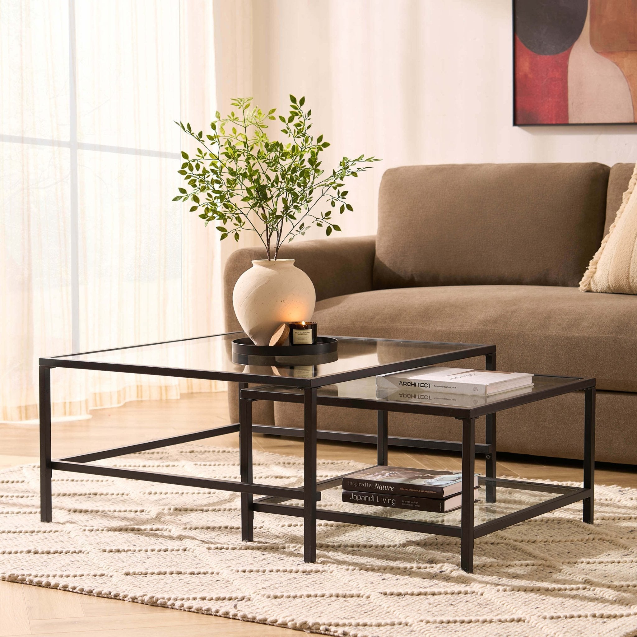 Dusklia - Glass Square Nesting Coffee Tables - Black