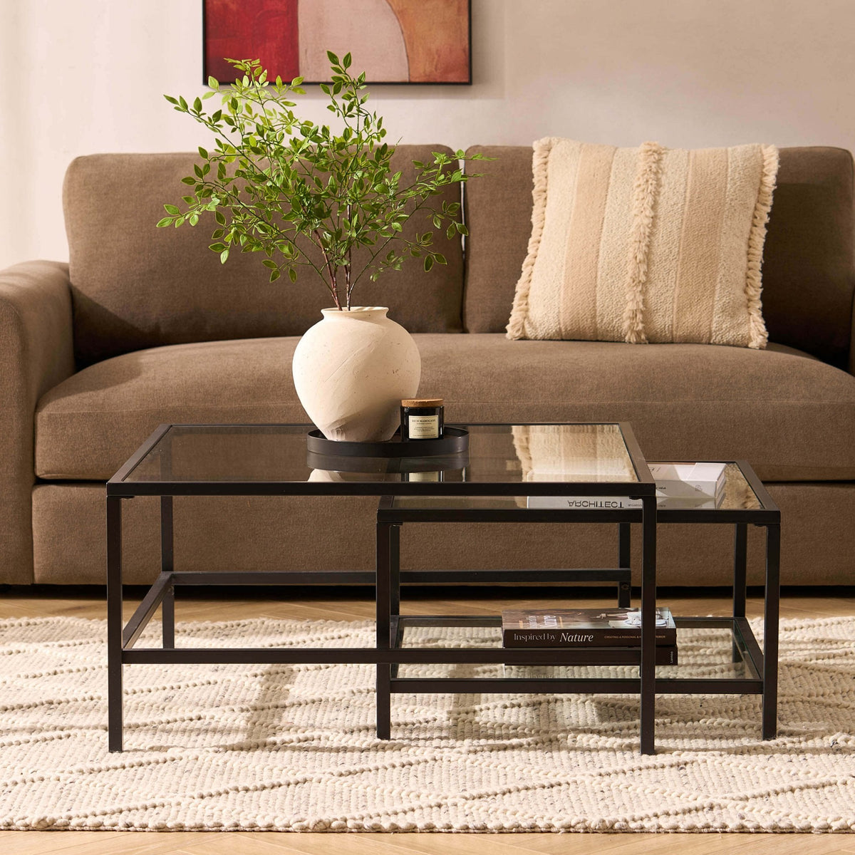 Dusklia - Glass Square Nesting Coffee Tables - Black
