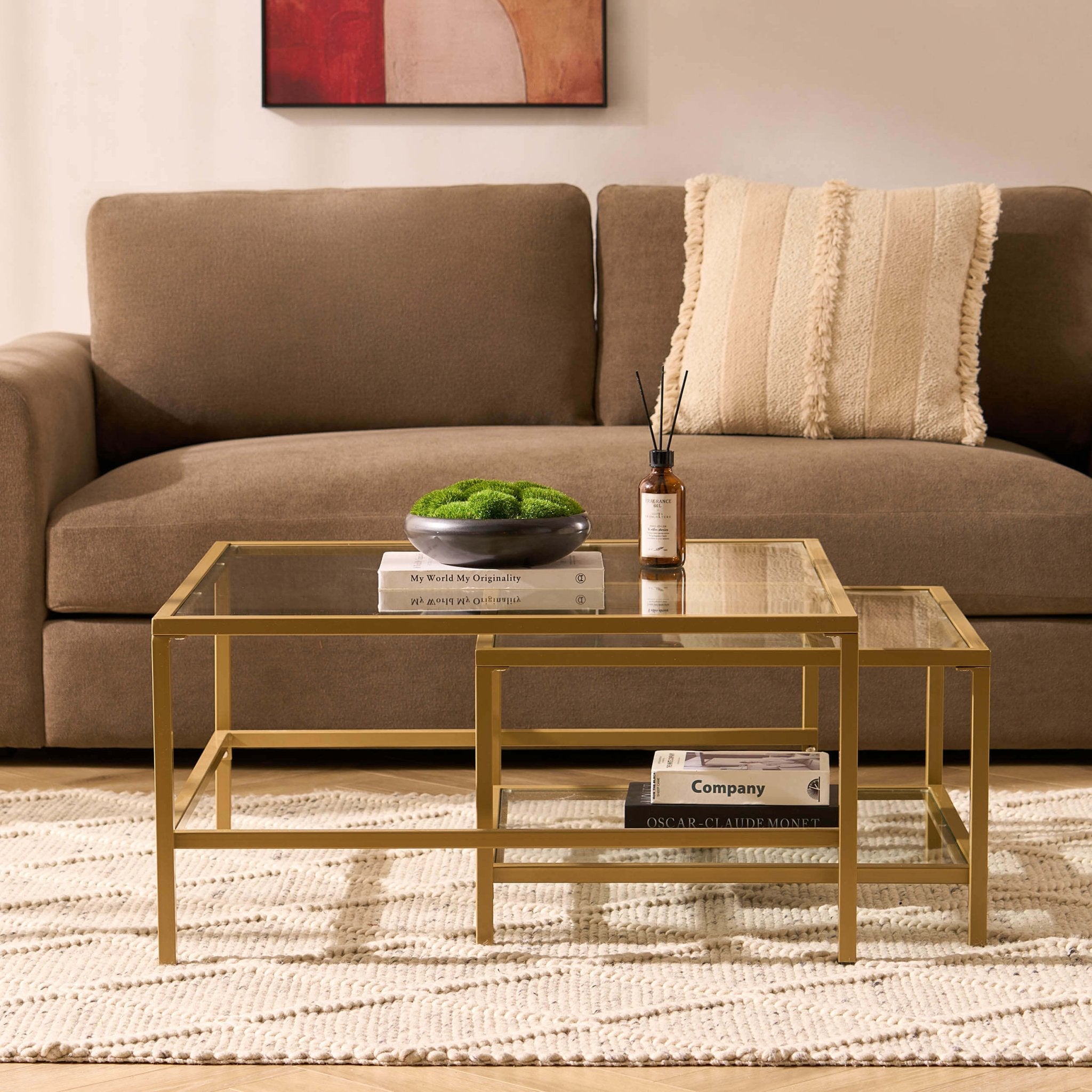 Dusklia - Glass Square Nesting Coffee Tables - Gold