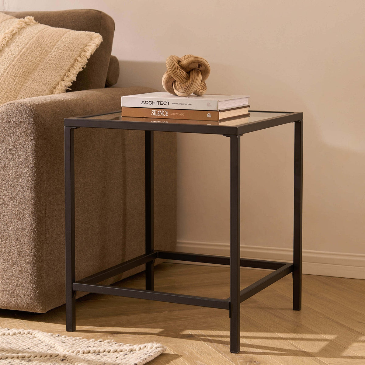 Dusklia - Glass Square Side Table - Black
