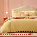 Dusklia - Grace Embroidered Edge 100% Cotton 200 Thread Count Duvet Cover - Buttermilk