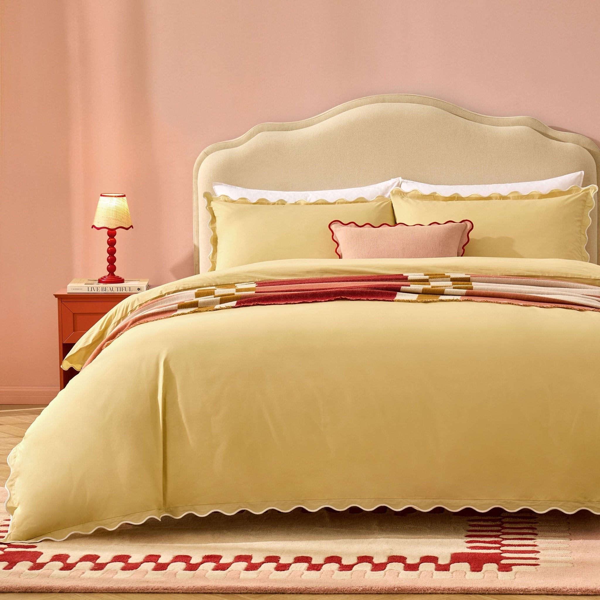 Dusklia - Grace Embroidered Edge 100% Cotton 200 Thread Count Duvet Cover - Buttermilk