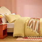 Dusklia - Grace Embroidered Edge 100% Cotton 200 Thread Count Duvet Cover - Buttermilk