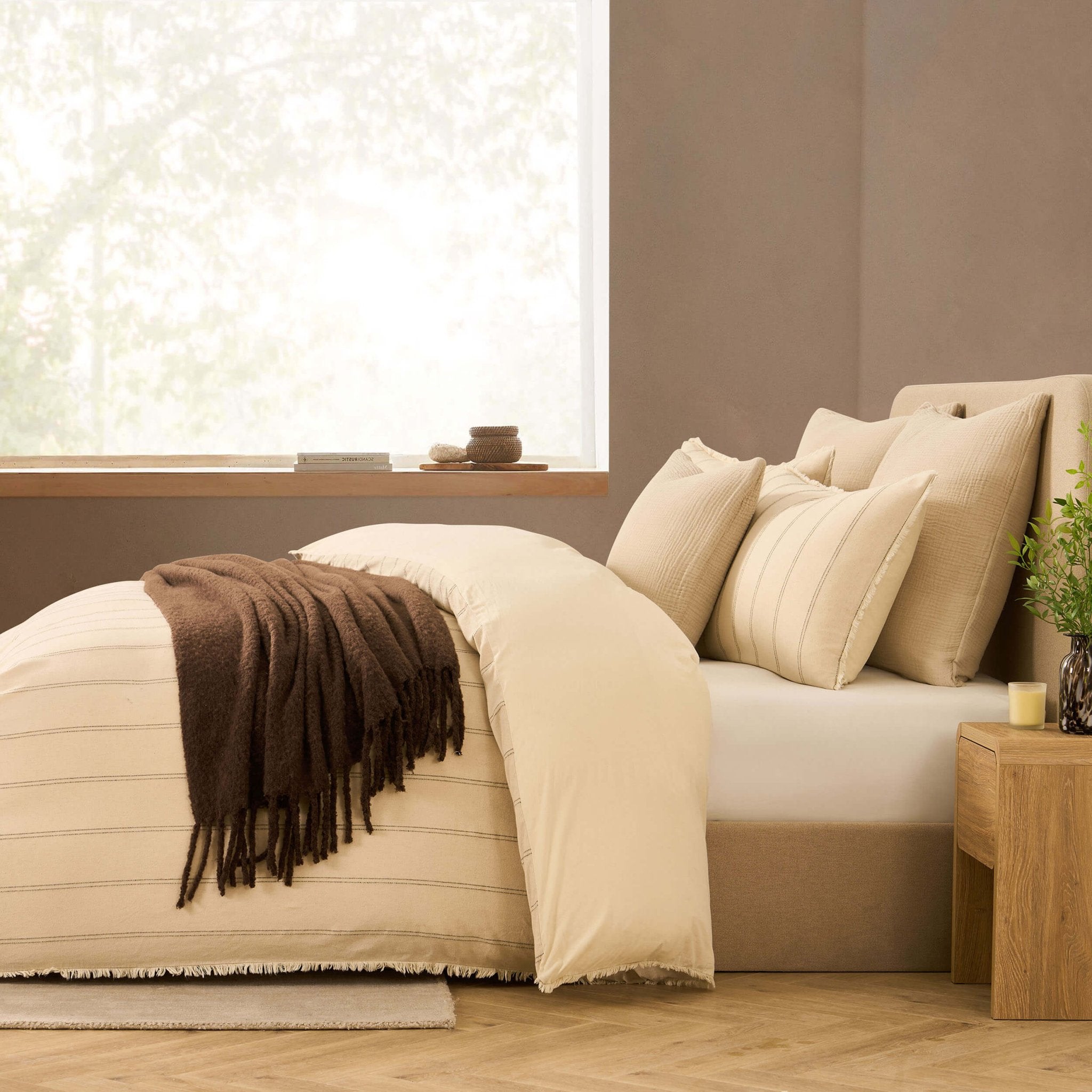 Dusklia - Hallie Linen Blend Yarn Dye Stripe Duvet Cover & Pillowcase Set - Natural