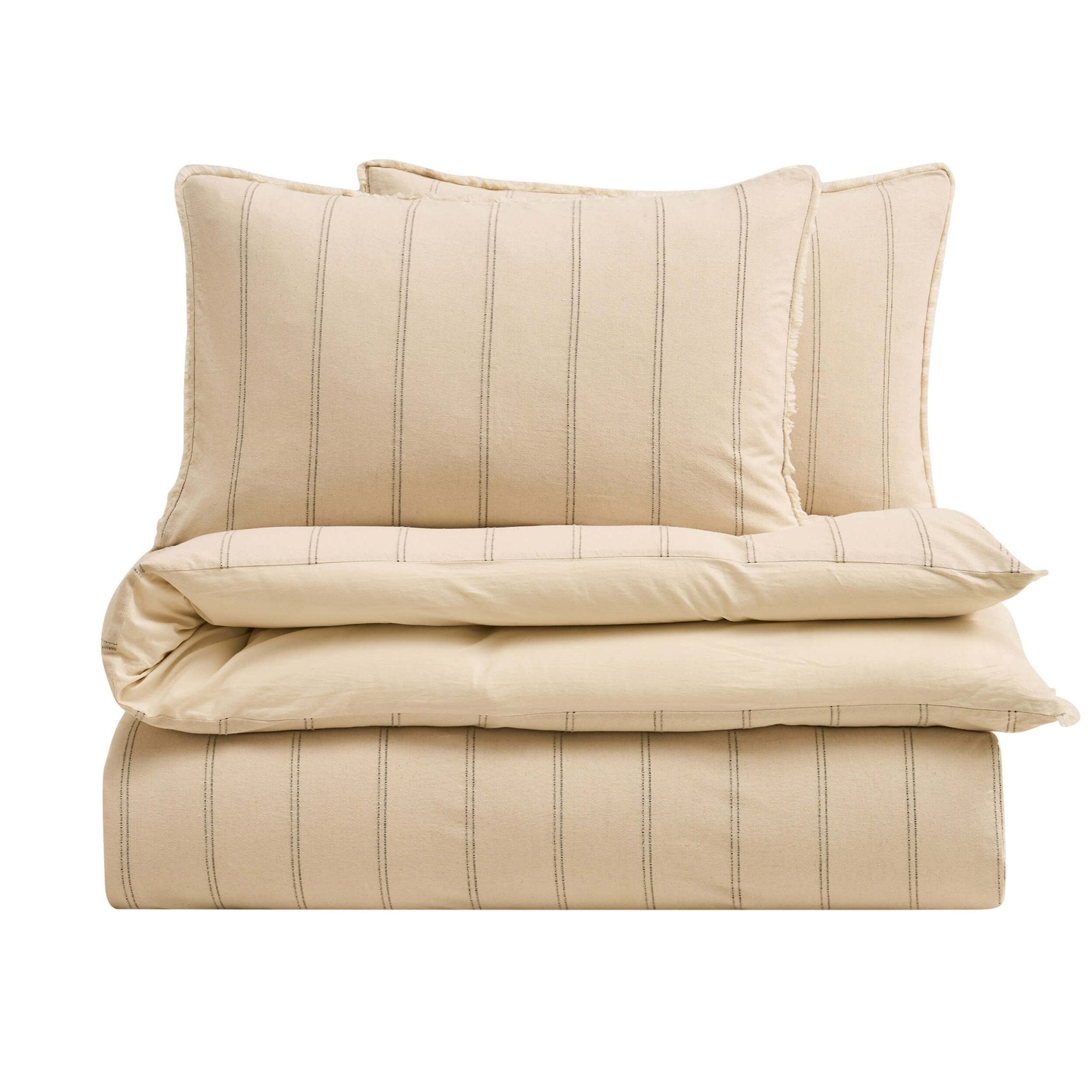 Dusklia - Hallie Linen Blend Yarn Dye Stripe Duvet Cover & Pillowcase Set - Natural