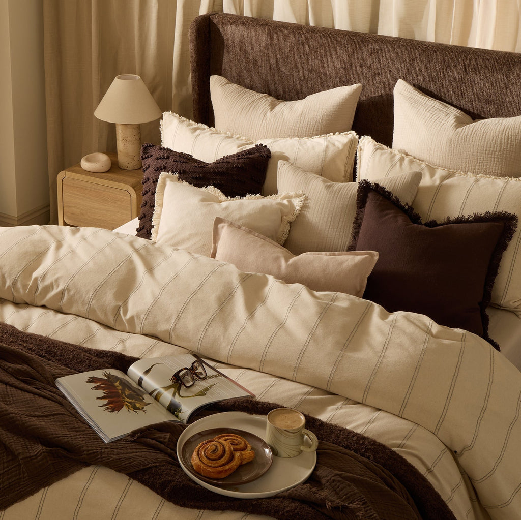 Dusklia - Hallie Linen Blend Yarn Dye Stripe Duvet Cover & Pillowcase Set - Natural