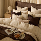 Dusklia - Hallie Linen Blend Yarn Dye Stripe Duvet Cover & Pillowcase Set - Natural