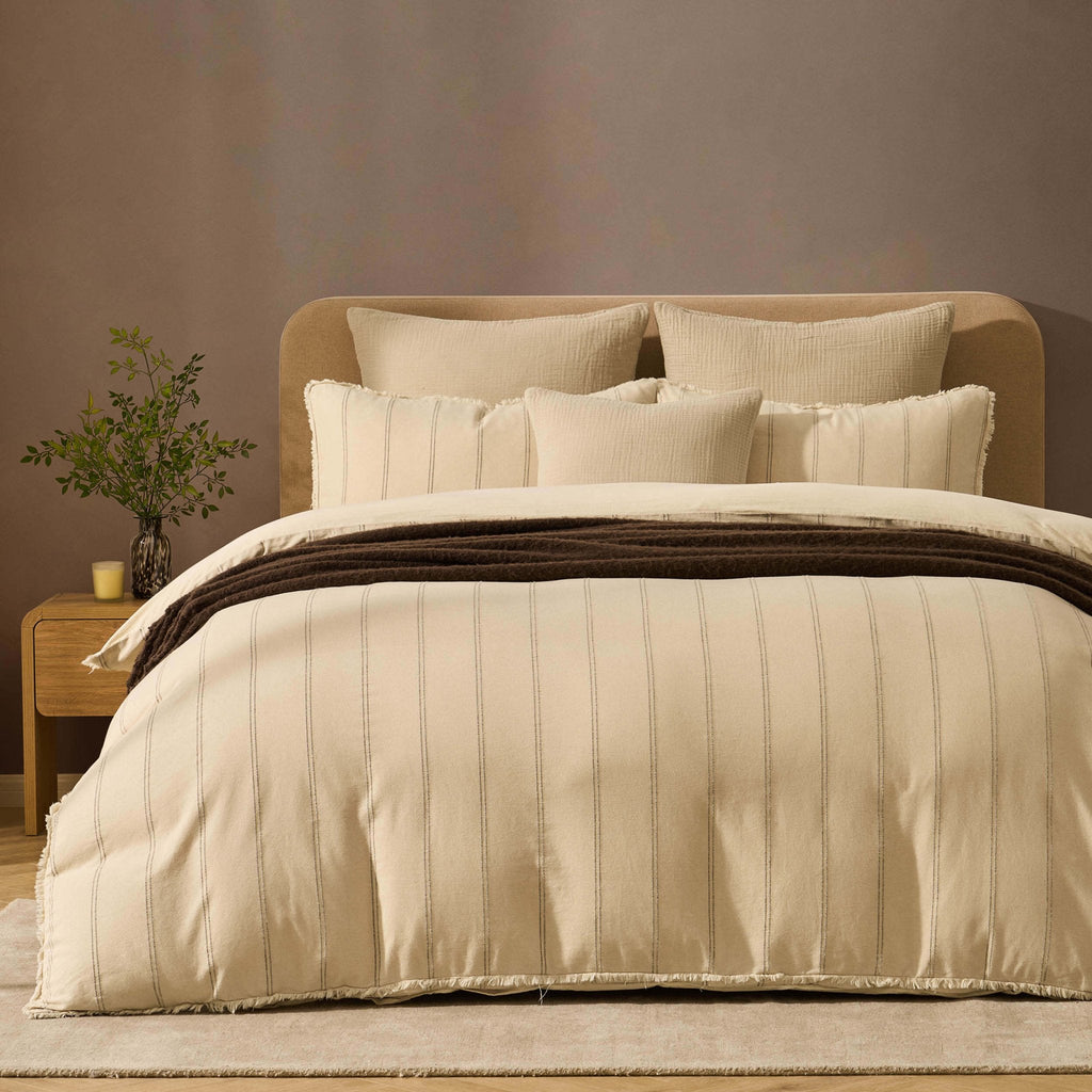 Dusklia - Hallie Linen Blend Yarn Dye Stripe Duvet Cover & Pillowcase Set - Natural