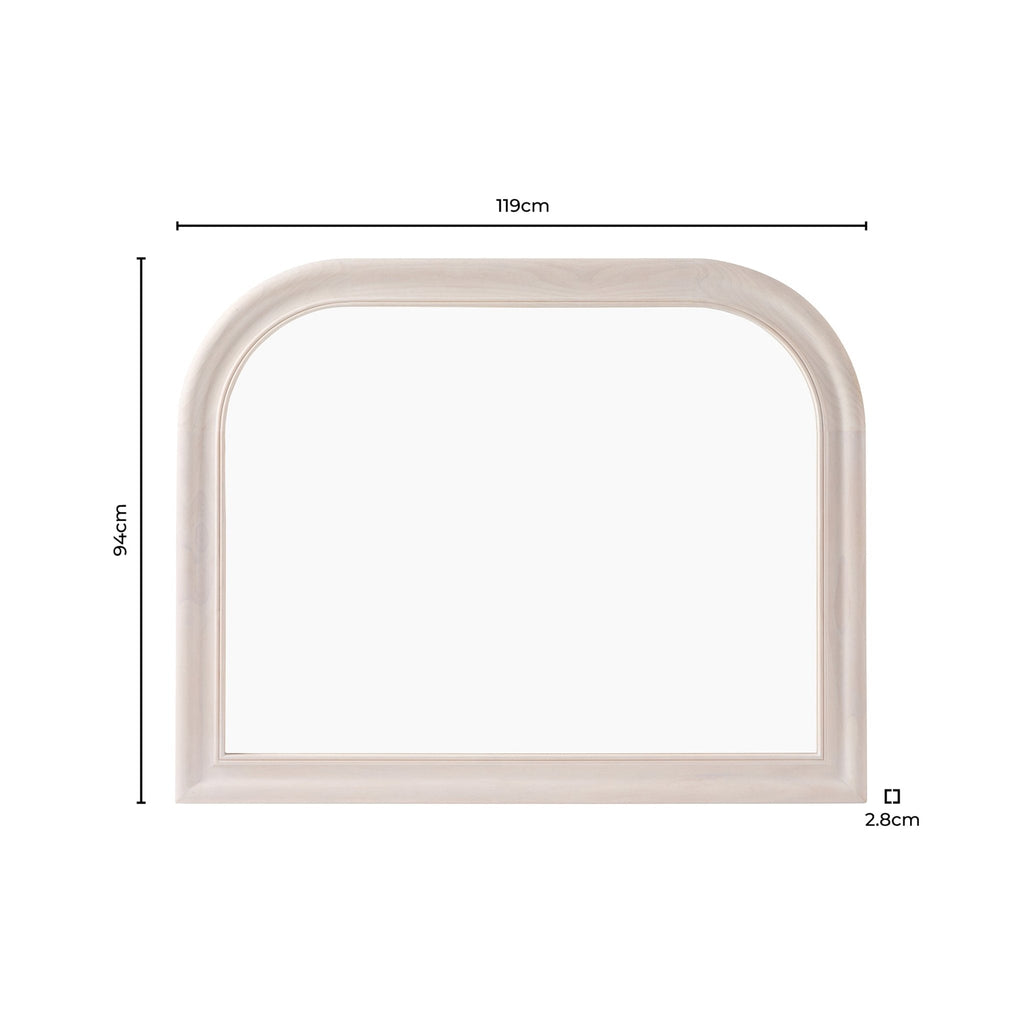 Dusklia - Hampton Arched Wood Large Mantel Mirror - Washed White