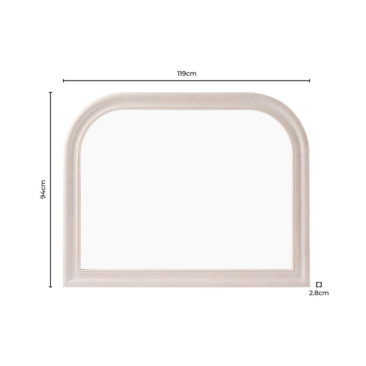 Dusklia - Hampton Arched Wood Large Mantel Mirror - Washed White