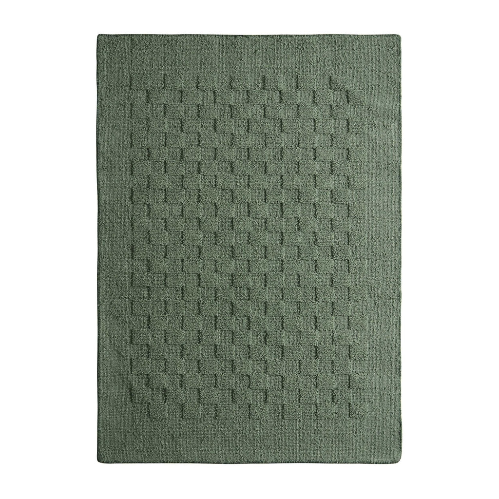 Dusklia - Hand Woven Wool Checkerboard Rug - Forest Green