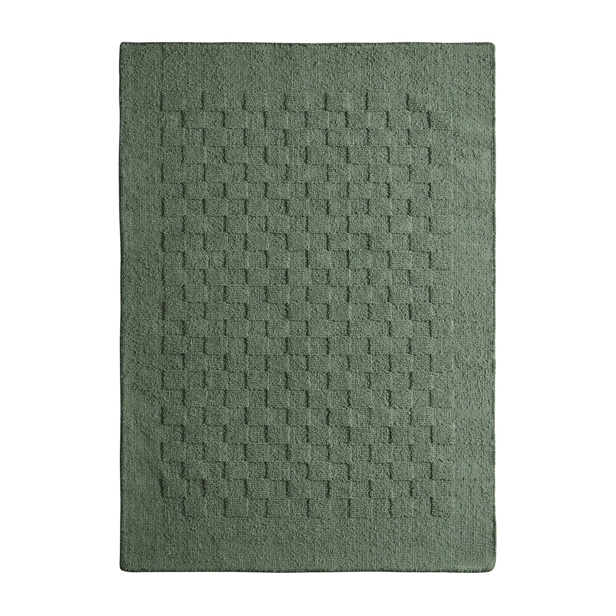Dusklia - Hand Woven Wool Checkerboard Rug - Forest Green