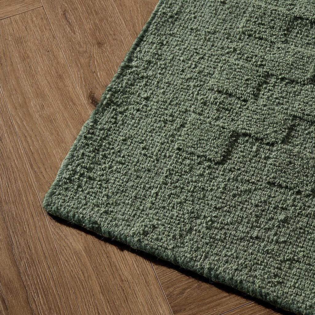 Dusklia - Hand Woven Wool Checkerboard Rug - Forest Green