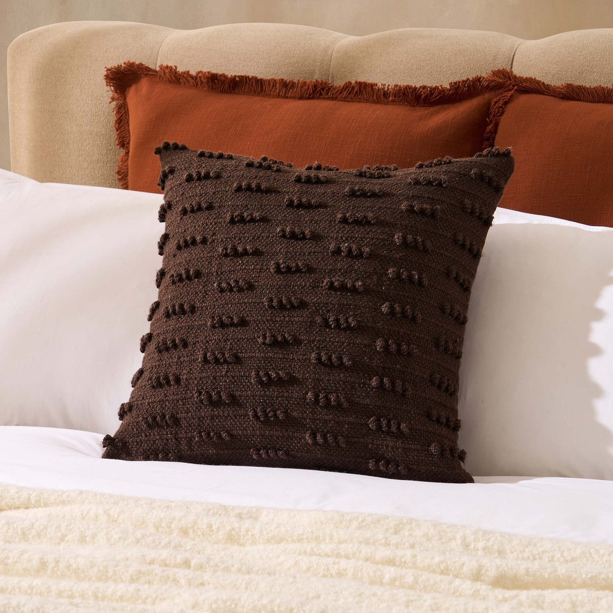 Dusklia - Handwoven Tufted Cushion Cover - Chocolate