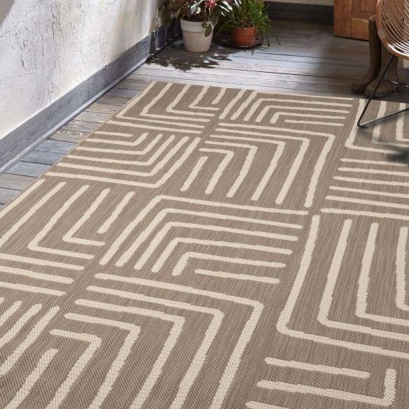 Dusklia - Hanna Flatweave Geo Contrast Indoor/ Outdoor Rug - 120x170cm - Natural