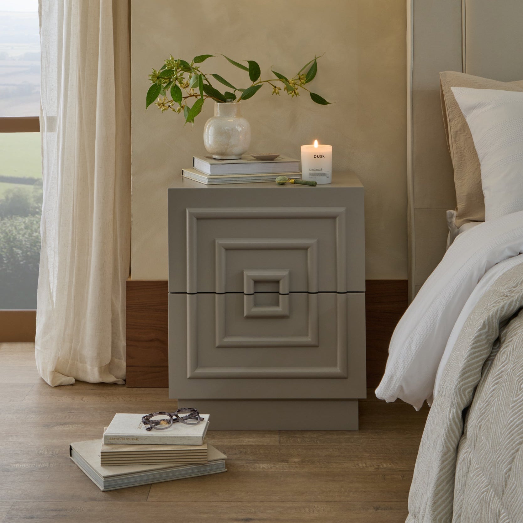Dusklia - Harlow 2 Drawer Bedside Table - Taupe