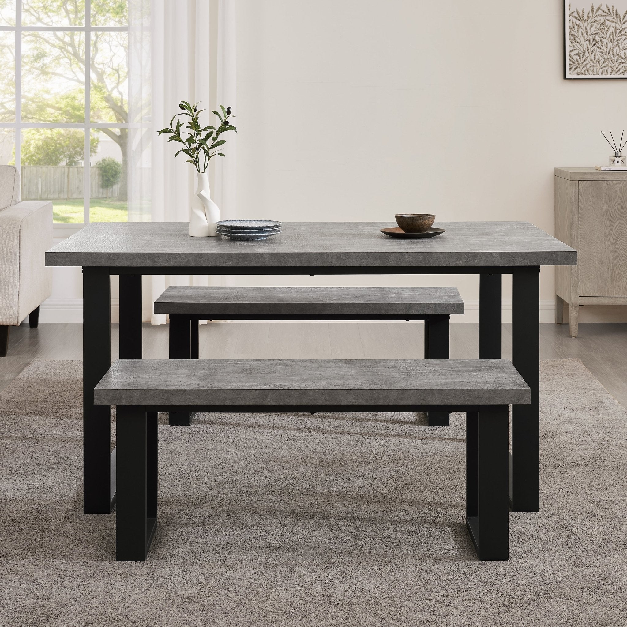 Dusklia - Harper 4-6 Seater Dining Table - Stone/Black