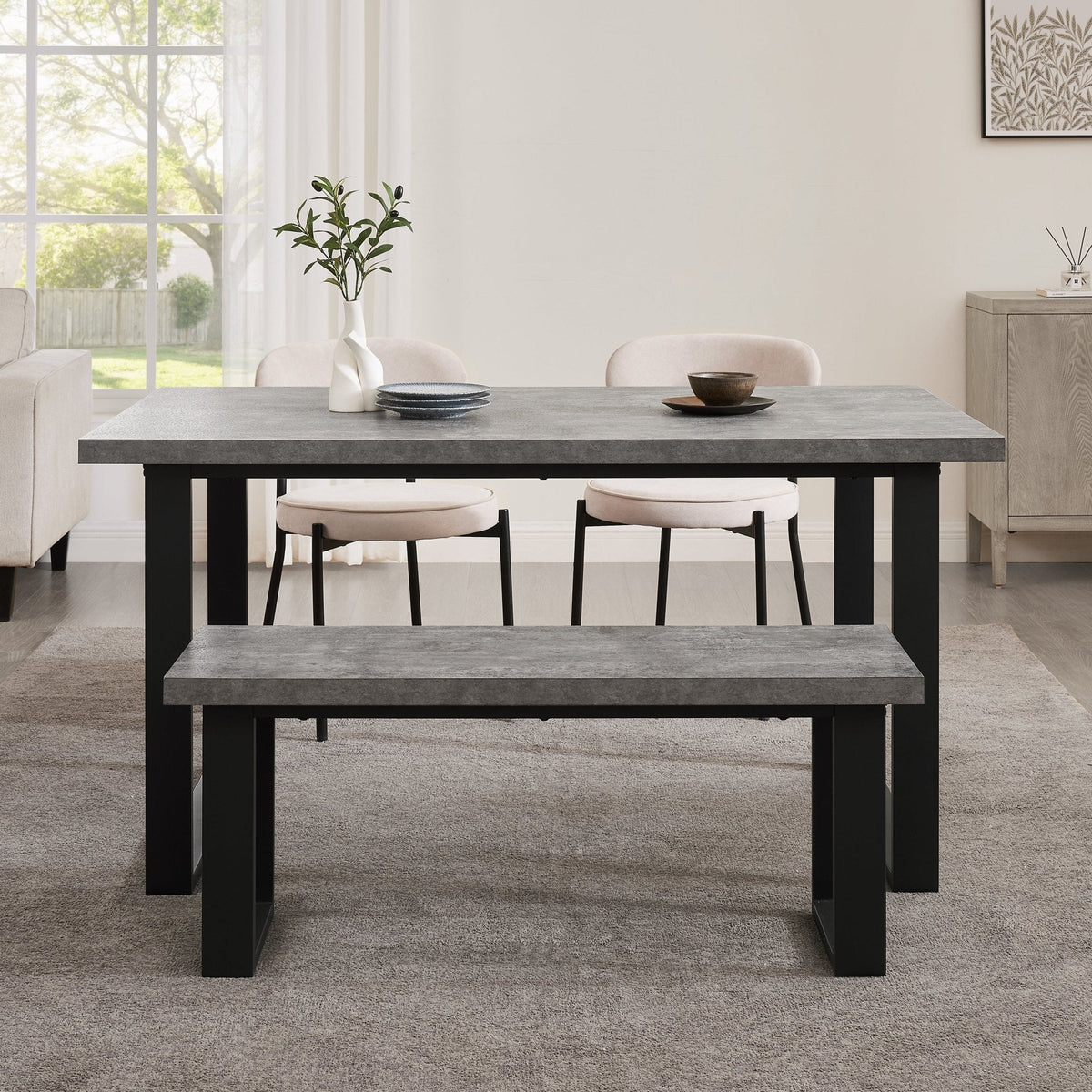 Dusklia - Harper 4-6 Seater Dining Table - Stone/Black