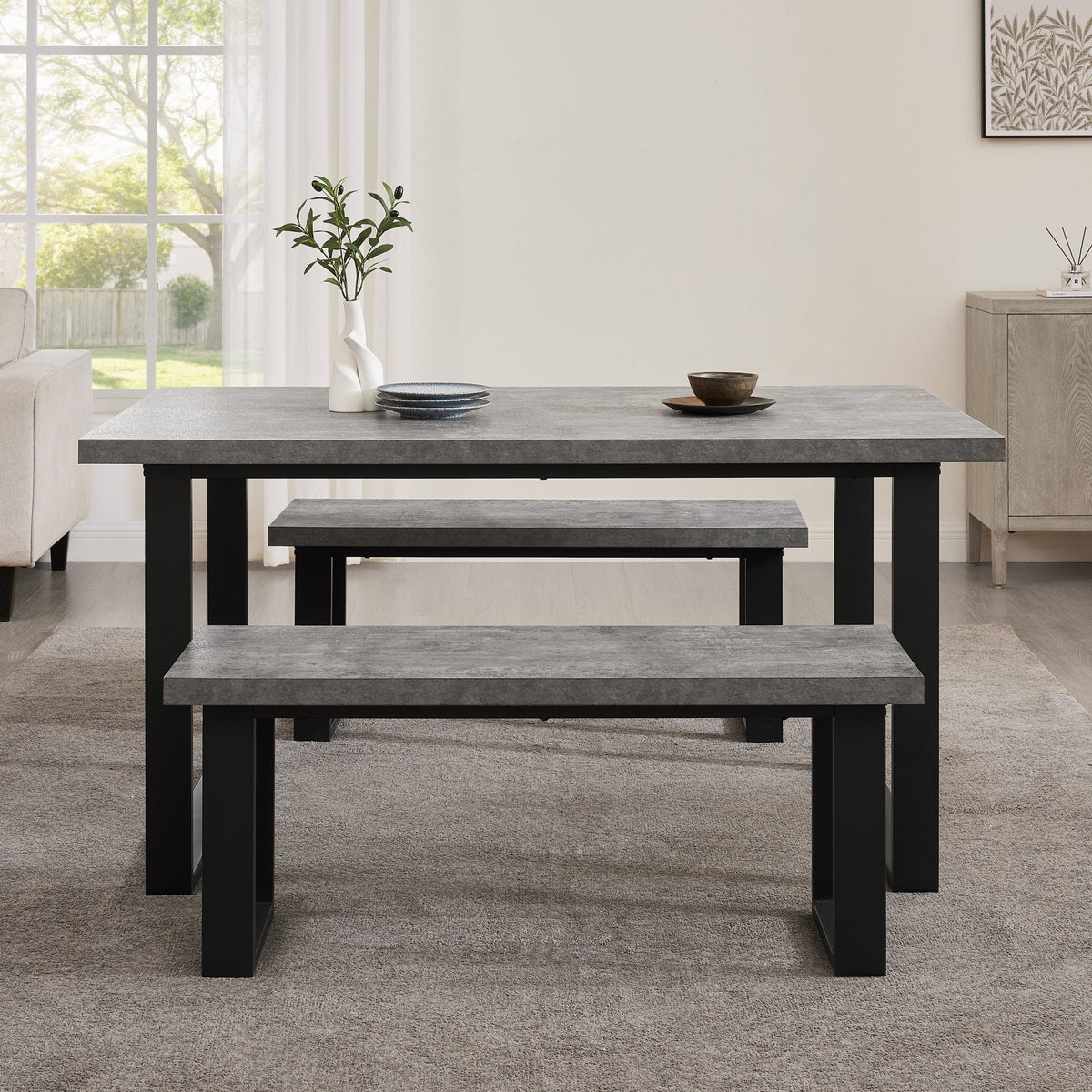 Dusklia - Harper Dining Bench - Stone/Black