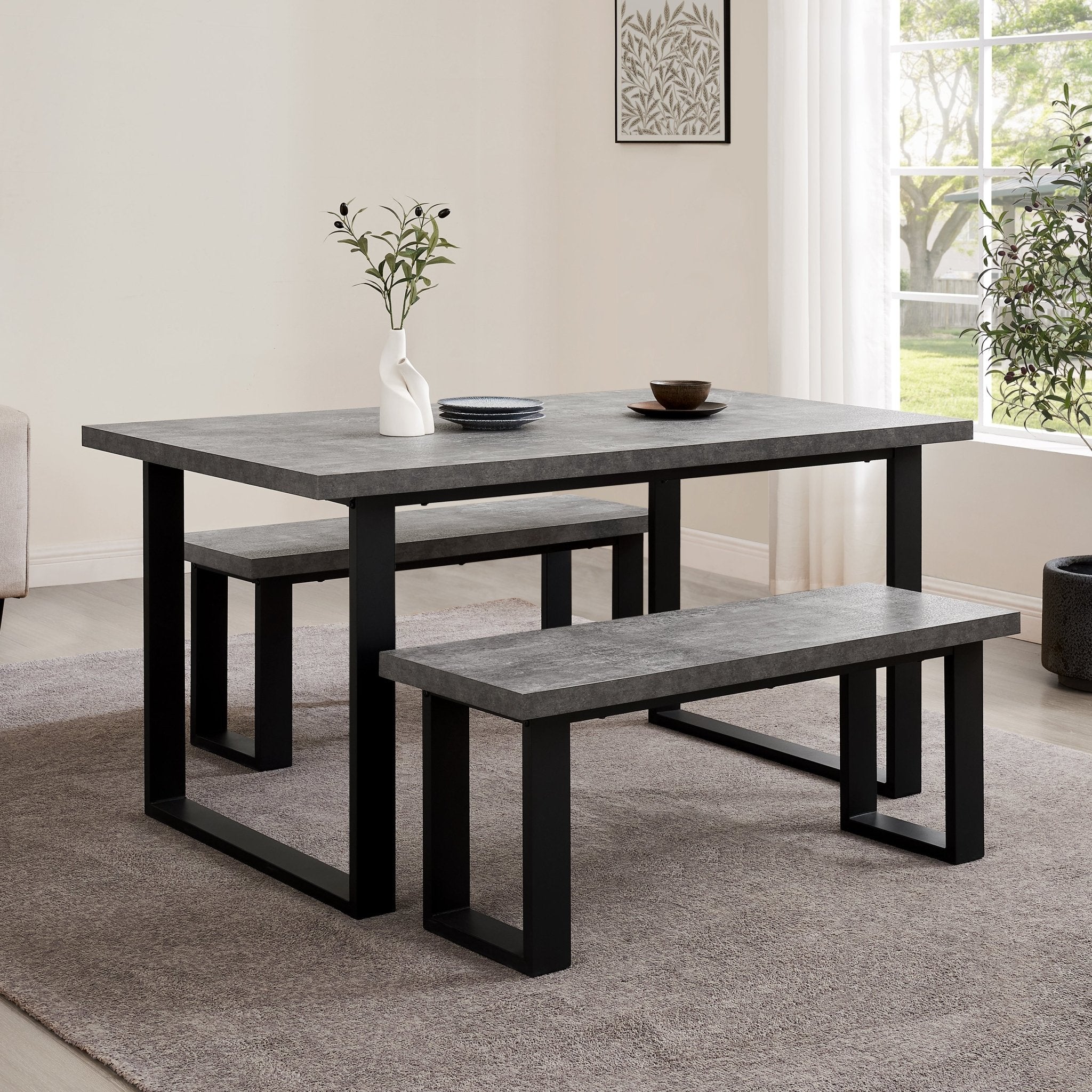 Dusklia - Harper Dining Bench - Stone/Black