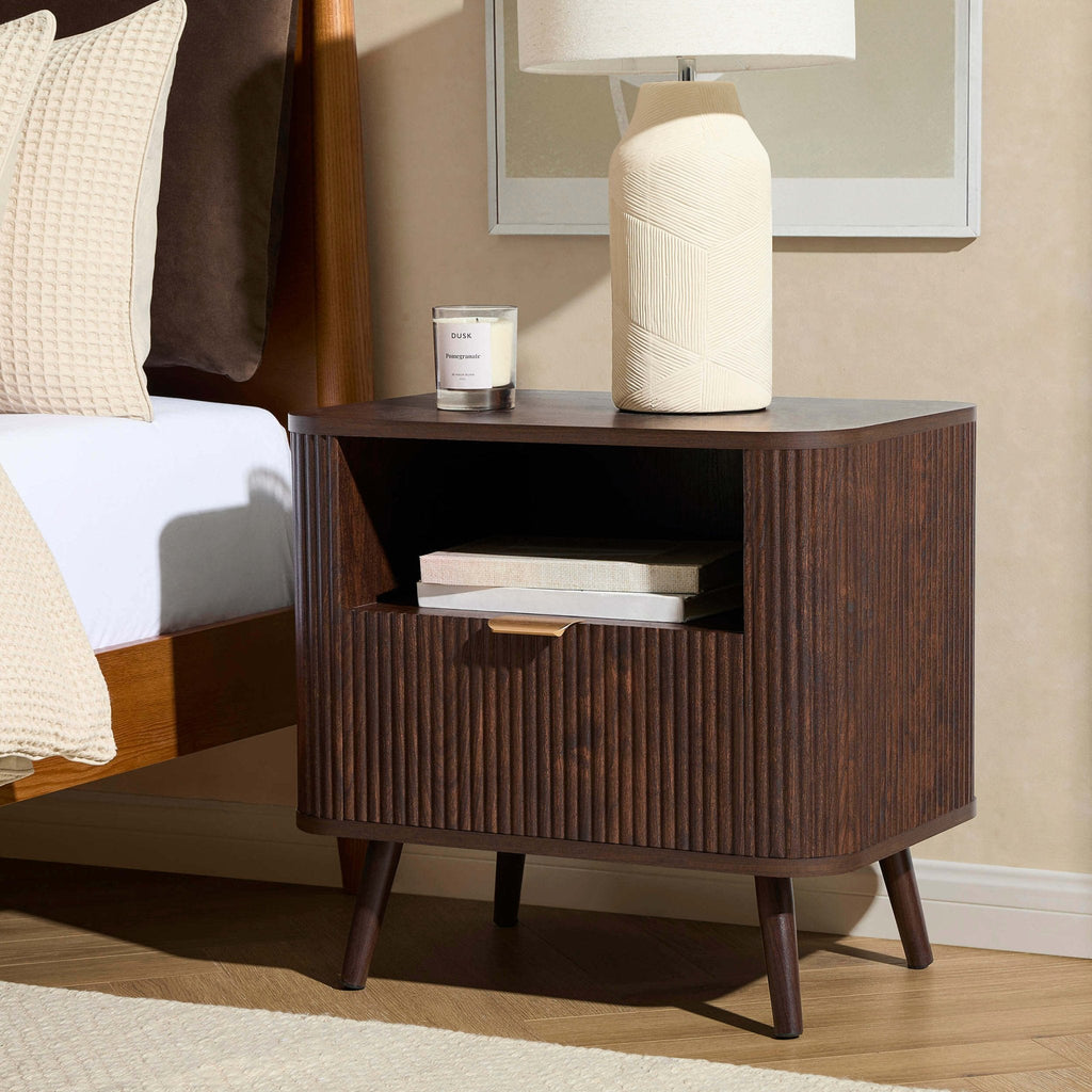 Dusklia - Hattie 1 Drawer Bedside with Shelf - Walnut