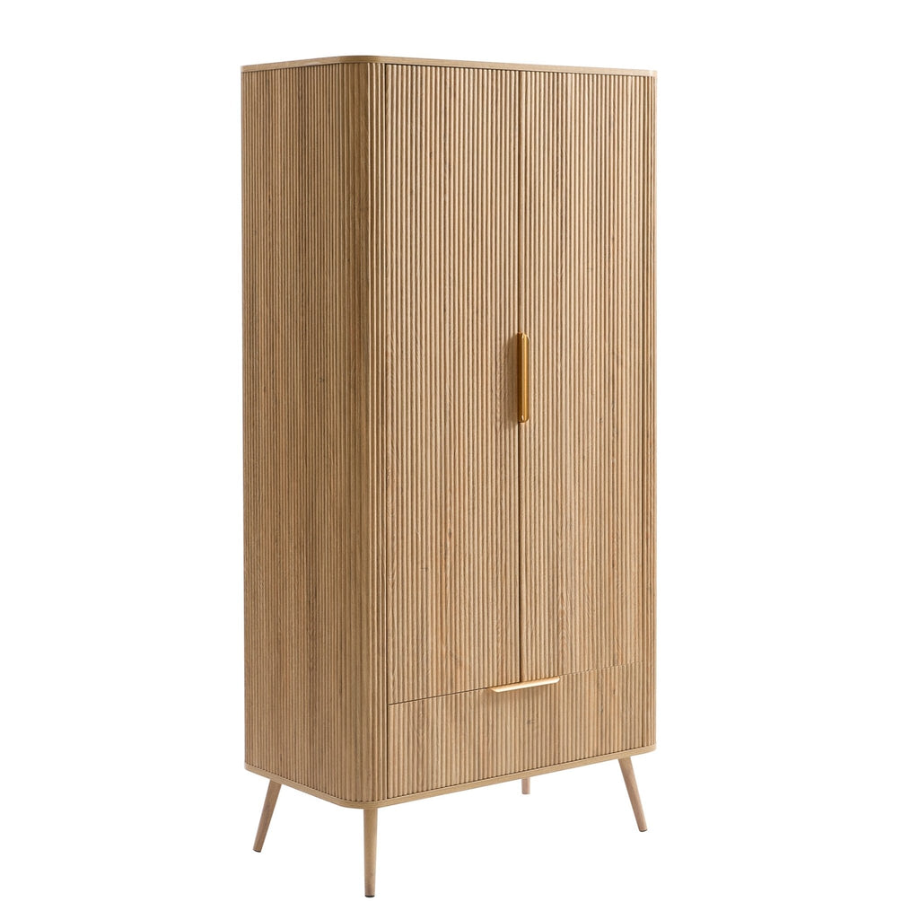 Dusklia - Hattie 2 Door Wardrobe with Drawer - Light Wood