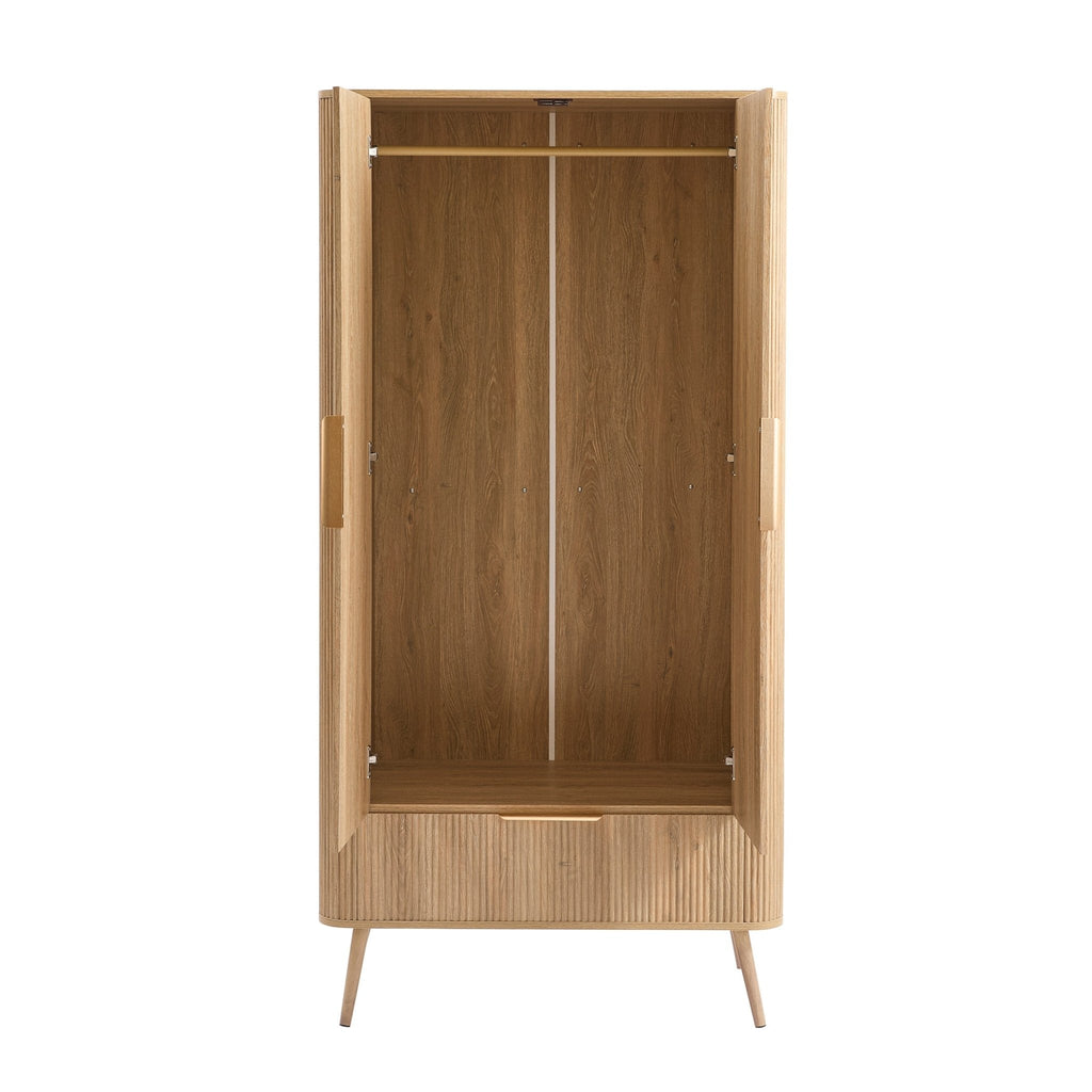 Dusklia - Hattie 2 Door Wardrobe with Drawer - Light Wood