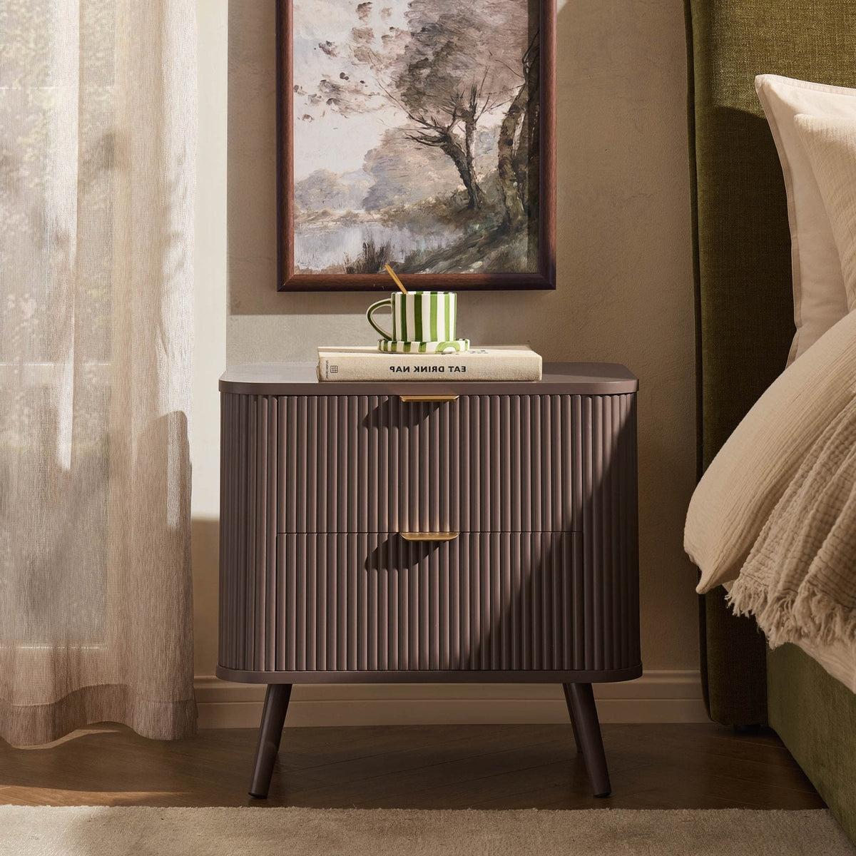 Dusklia - Hattie 2 Drawer Bedside Table - Mocha