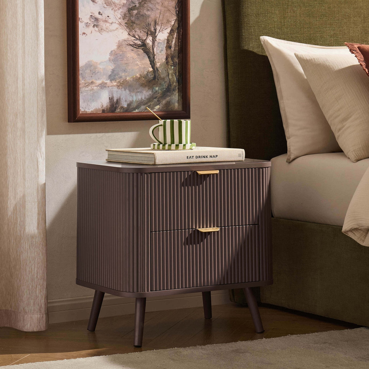 Dusklia - Hattie 2 Drawer Bedside Table - Mocha