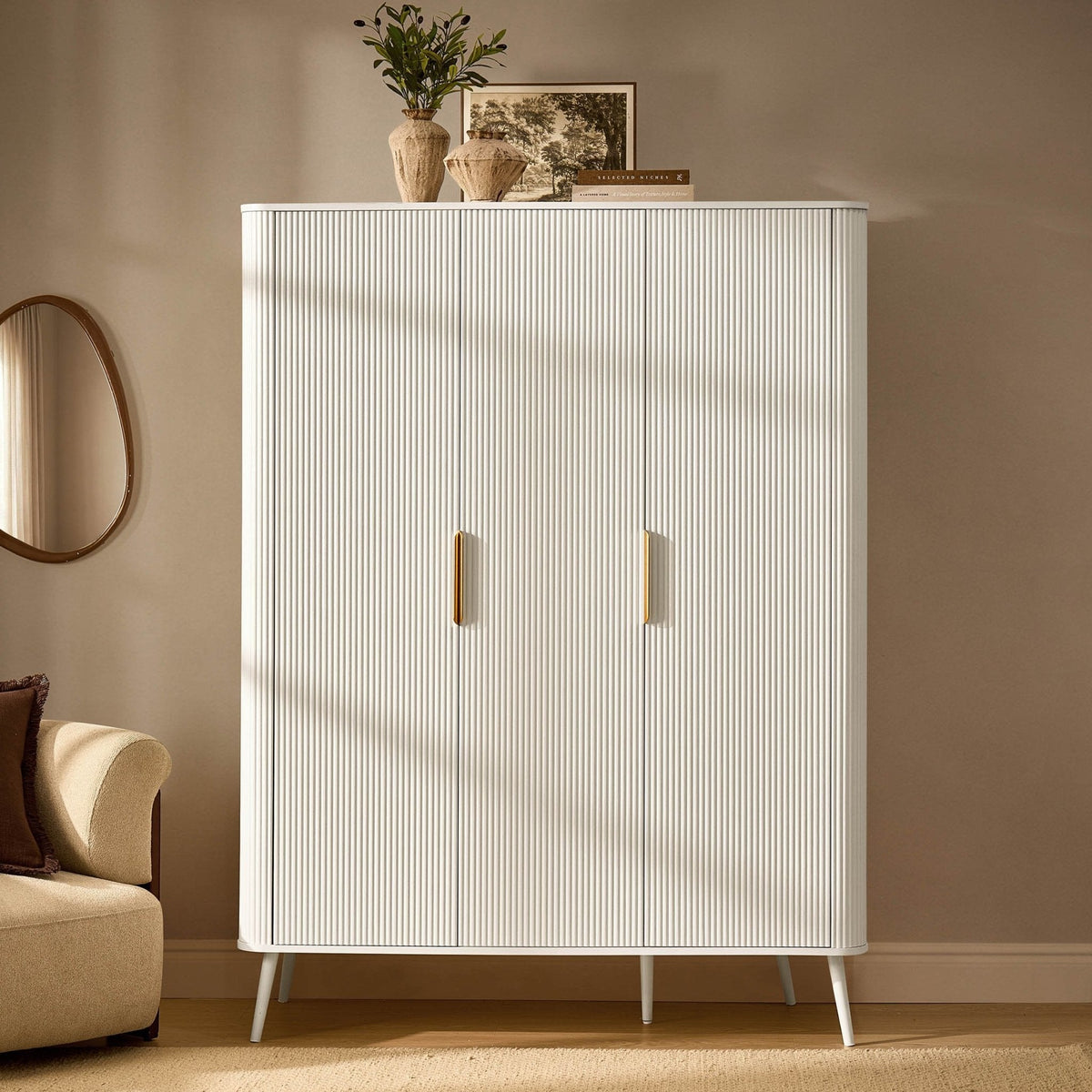 Dusklia - Hattie 3 Door Wardrobe - Warm White
