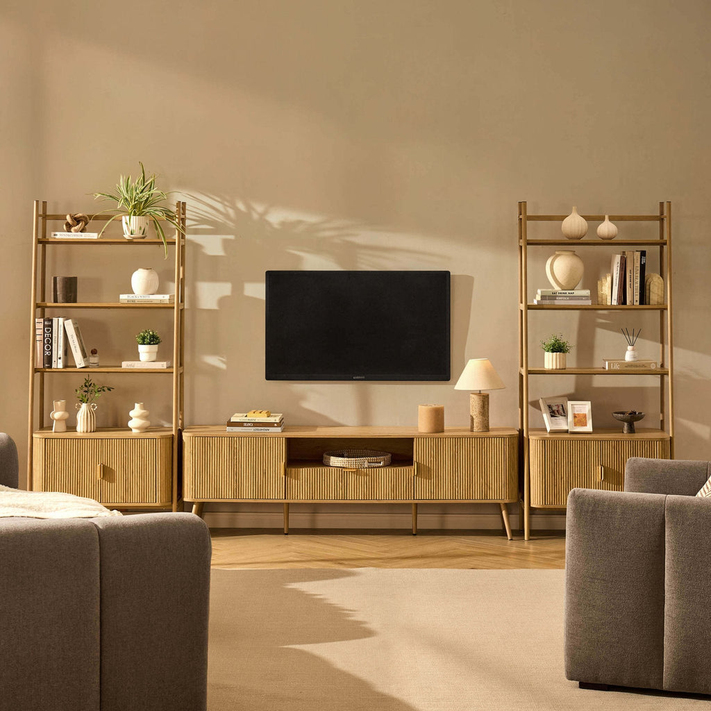 Dusklia - Hattie 3 Piece Bundle - 2 Shelving Units and TV Unit - Light Wood