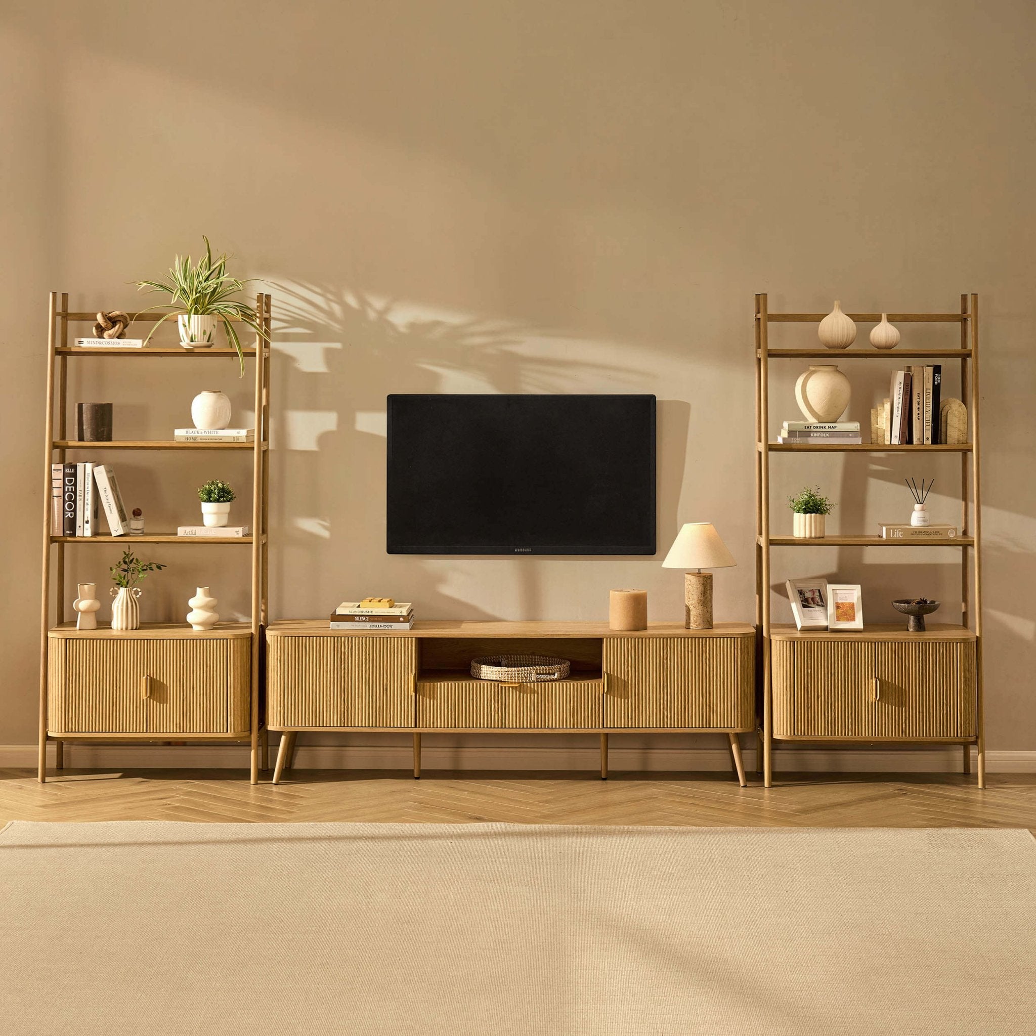 Dusklia - Hattie 3 Piece Bundle - 2 Shelving Units and TV Unit - Light Wood