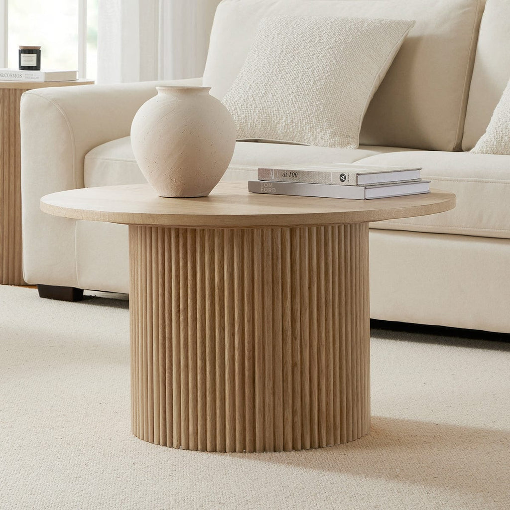 Dusklia - Hattie Round Pedestal Coffee Table - Light Wood