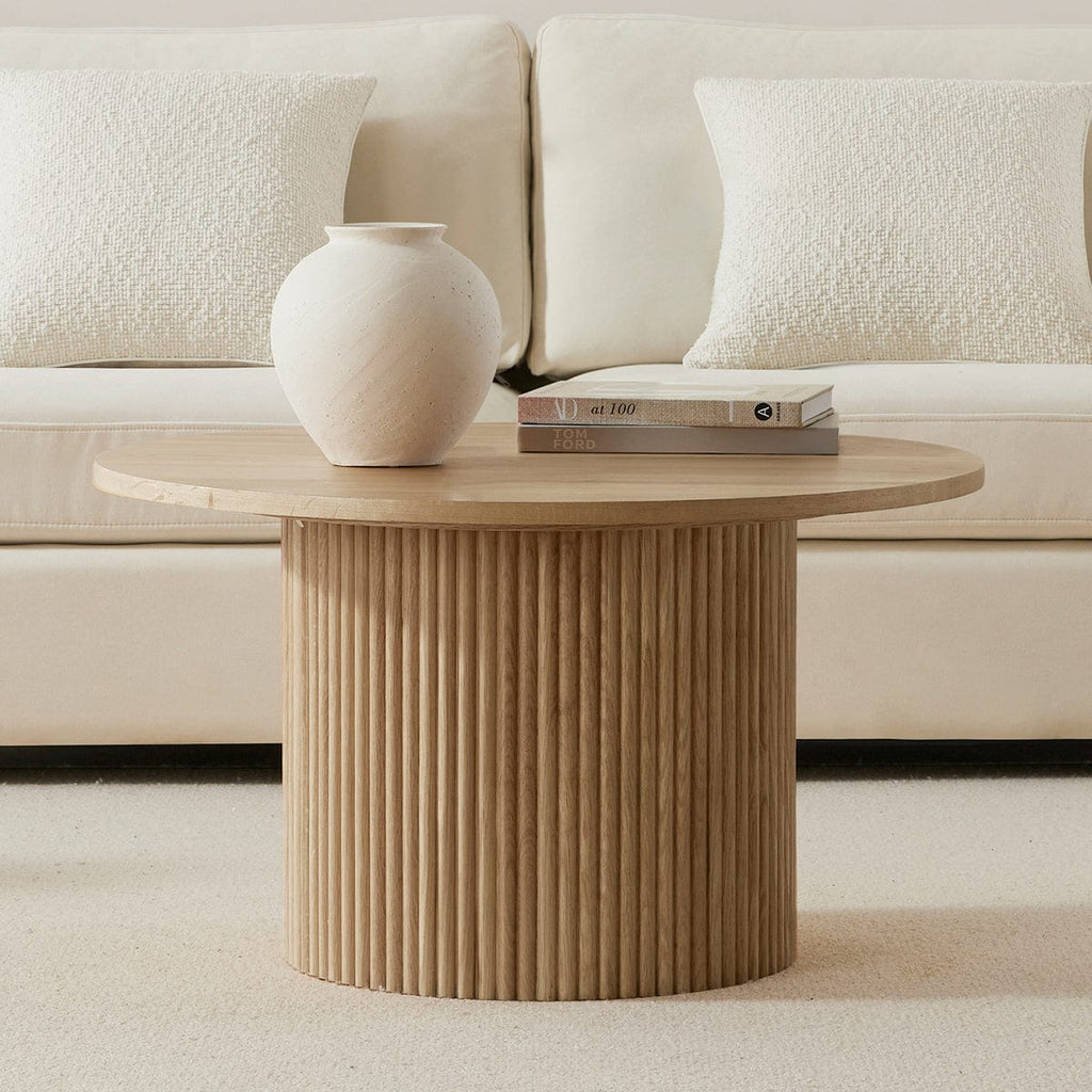 Dusklia - Hattie Round Pedestal Coffee Table - Light Wood