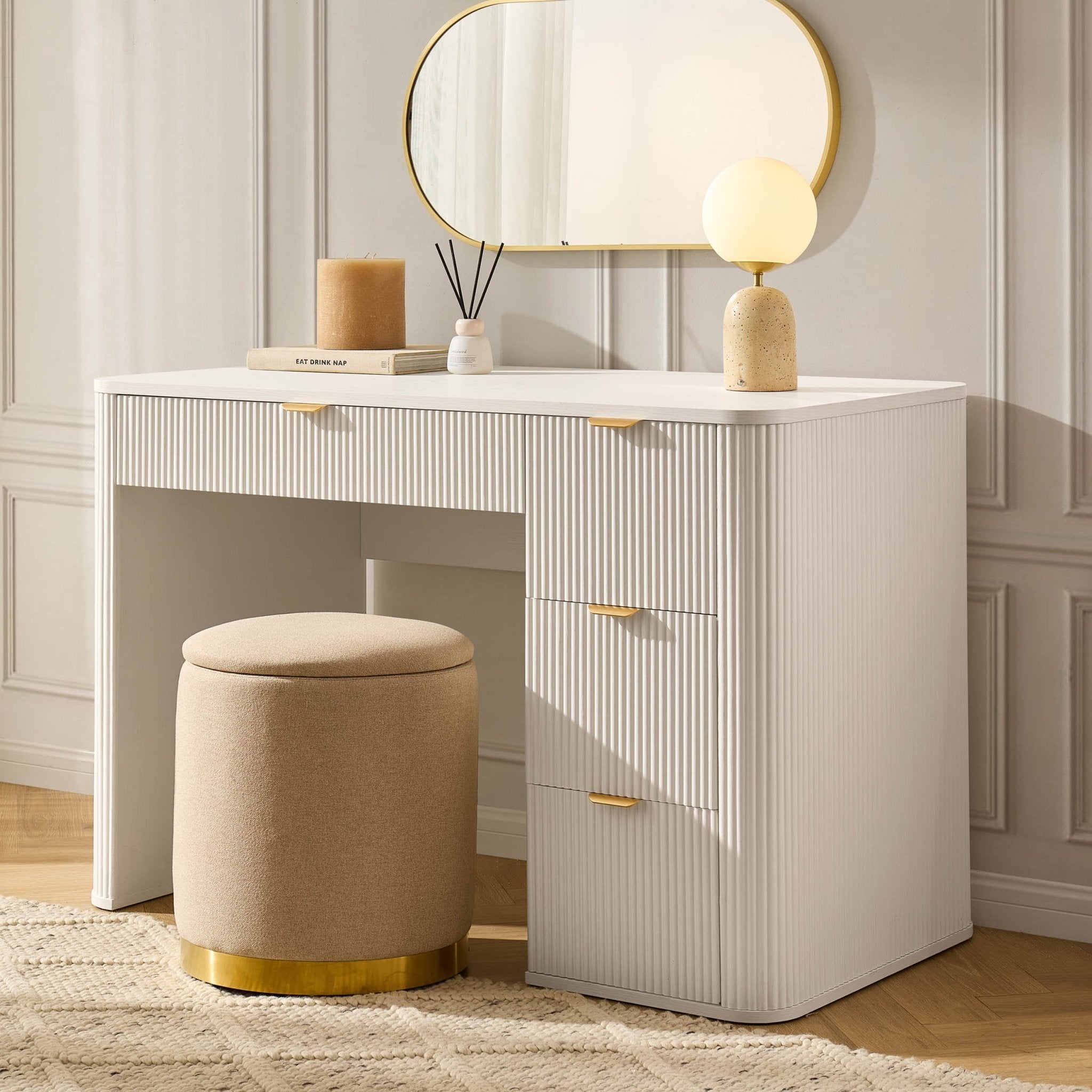 Dusklia - Hattie Large Dressing Table with Drawers - Warm White