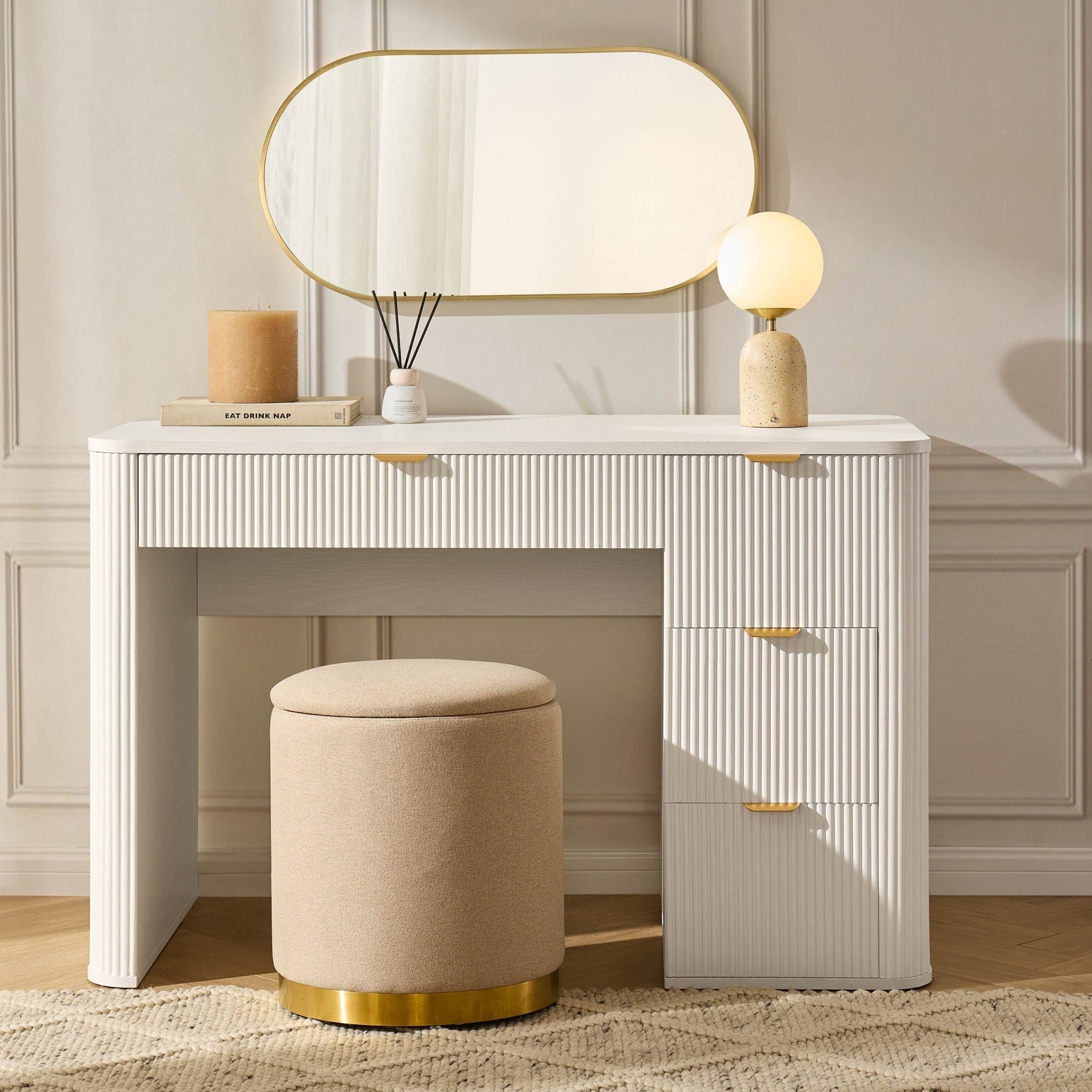 Dusklia - Hattie Large Dressing Table with Drawers - Warm White
