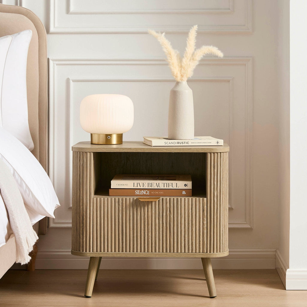 Dusklia - Hattie 1 Drawer Bedside with Shelf - Light Wood